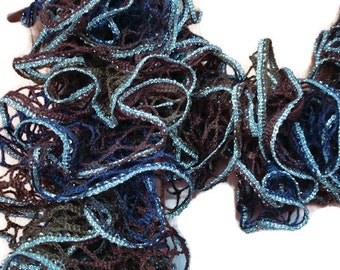 Knitted Ruffle Scarf: Brown, Silver shawl