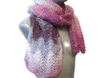 pink shawl, hand knit scarf, knitted scarf