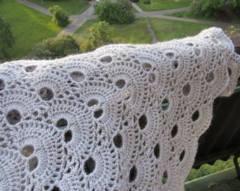 Gray Crochet Virus Shawl: Handmade Triangle Scarf with Gold Metallic Thread
