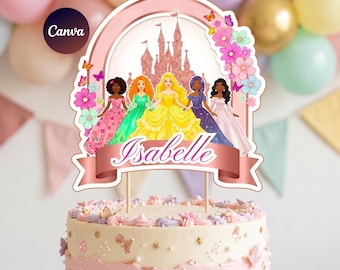 Décoration de gâteau princesse imprimable, fête du château pour les filles, 1er anniversaire de la princesse royale, téléchargement numérique
