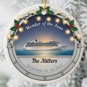 Personalized Cruise Vacation Ornament, First Cruise Gift, Ship Name Keepsake, Christmas Cruise Bauble, Porthole Decor