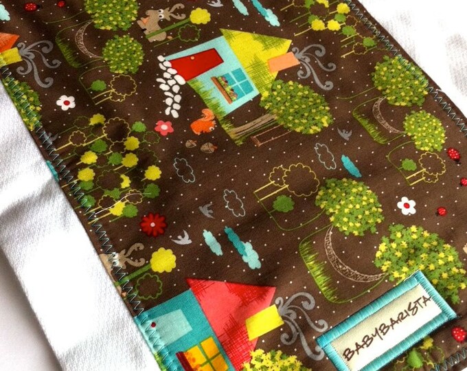 Burp Cloth. Woodlands. House in the Woods. Moose. Squirrel. Etsy