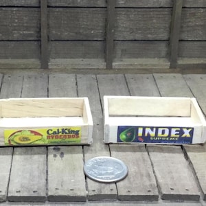 2 Miniature Avocado Crates 1:12 Scale Handmade Wood Boxes with Vintage Avocado Labels Dollhouse Diorama Crates Room Box