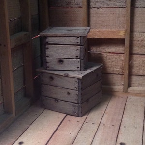 Miniature Crate Set (2) Rustic Wood Crate 1:12 Solid Wood Block Crates for Dollhouse Diorama Shipping Crates