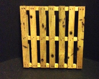 Miniature Pallet 4&quot; x 4&quot; Weathered Wood Handmade 1/10 Scale Action Figures Diorama
