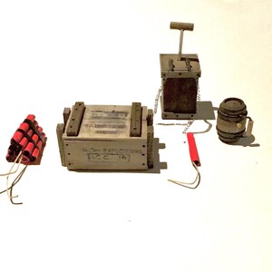 1:12 Miniatuur explosievenset, ontsteker, dynamiet, krat, vat, mijnbouwdiorama