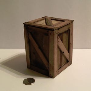 Miniature Cargo Upright Crate 3-1/4” Tall 1:12 1/6 Scale Dollhouse Diorama Prop Wood Shipping Crate with Lid Handmade
