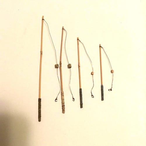 bamboo fishing pole etsy Mini Bamboo Fishing Pole: Huck Finn Style Dollhouse Diorama