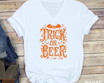 Trick or Beer Halloween Shirt, Funny Halloween T-Shirt, Cute Bat Graphic Tee, Spooky Fall Shirt, Halloween Party Gift
