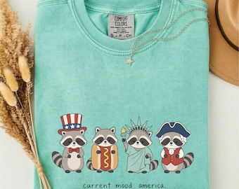 Patriotic Raccoons Comfort Colors T-Shirt, USA Themed Graphic Tee, Patriotic USA Raccoon Tee, 4th of July Shirt, American Independence Day