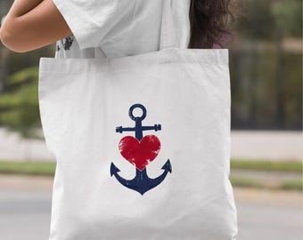 Custom Anchor Canvas Tote Bags, Nautical Favors, Personalized Gift, Navy Marine Design