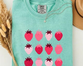 Strawberry Shirt for Women, Cute Summer Fruit Graphic Tee, Pink Berry T-Shirt, Cottagecore Strawberry Shirt, Gift for Her