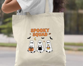Spooky Squad Ghosts Tote Bag – Fun Natural Canvas Shopper – Unique Halloween Gift – Cartoon Ghost Design