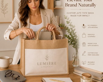 Custom Logo Jute Tote Bag, Bulk Promotional Gift Bags, Corporate Event Tote, Branded Business Giveaway, Company Marketing Merchandise