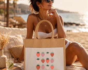 Strawberry Design Tote Bag – Stylish & Reusable Eco-Friendly Beach Bag