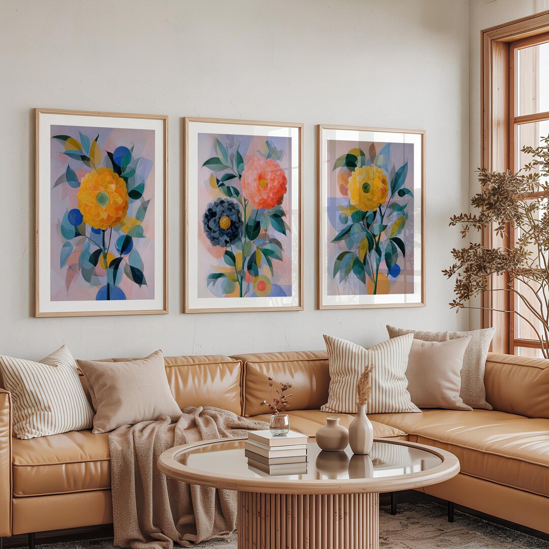 Abstract Floral Wall Art Set of 3, Modern Botanical Triptych Print ...