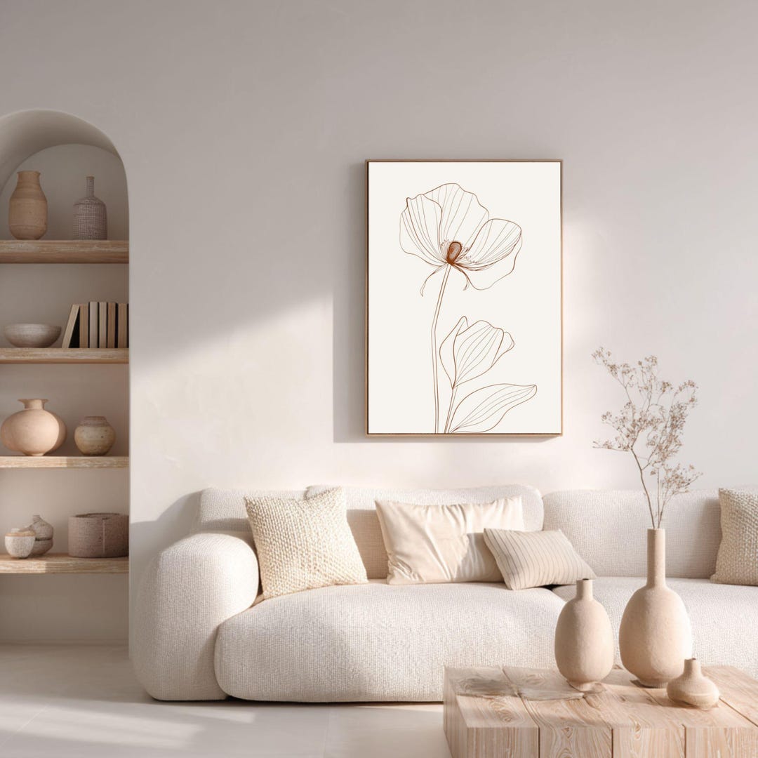 Minimalist Botanical Line Art Print Neutral Flower Wall Decor for ...