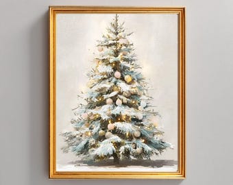 Vintage Christmas Tree Printable, Rustic Holiday Wall Art Decor, Neutral Winter Illustration, Festive Classic Xmas Digital Download Print