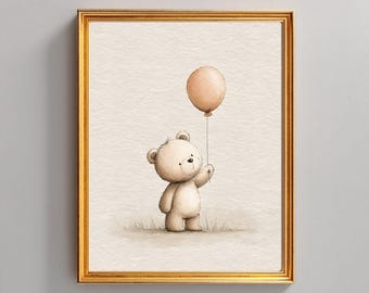 Vintage Teddy Bear Nursery Wall Art, Neutral Baby Room Print, Beige  Bear Illustration, Gender Neutral Nursery Decor, Printable Kids Artwork