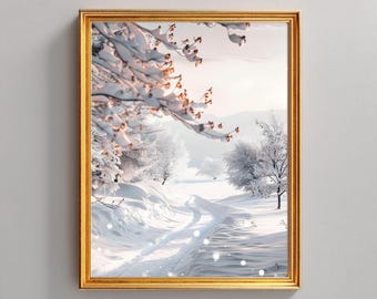 Moody Christmas Forest Print, Neutral Rustic Winter Landscape Wall Art, Vintage Pine Tree Illustration, Snow Holiday Digital Download
