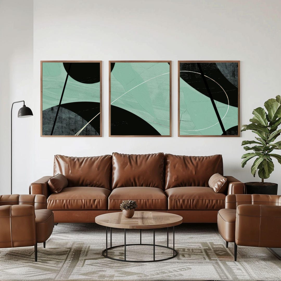 Mid Century Abstract Wall Art Set of 3, Vintage Linear Circles Print ...