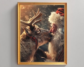 Classic Snowy Christmas, Rustic Holiday Illustration, Old-Fashioned Santa Print, Cozy Winter Home Decor, Vintage Santa Printable Wall Art
