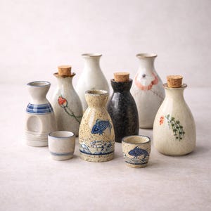 Botella de sake japonesa de 300 ml: jarra de cerámica para sake, ideal para bares y restaurantes tradicionales.