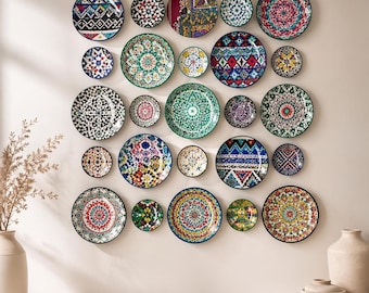Plato de cerámica estilo bohemio · Vajilla con mandala pintada a mano · Platos decorativos para servir y agasajar a los invitados