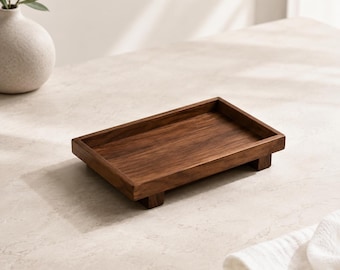 Vassoio organizer in noce • Decoro rustico minimalista Japandi Wabi Sabi