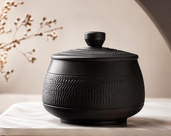 Japoński ceramiczny garnek na sól Shigaraki · Piwniczka na sól z pokrywką · Kamionka węglowa · Ręcznie robiona kuchnia