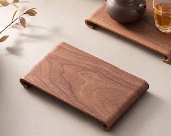 Japanese Wooden Serving Tray · Small Walnut Coffee Tea Tray · Minimalist Japandi Table Decor