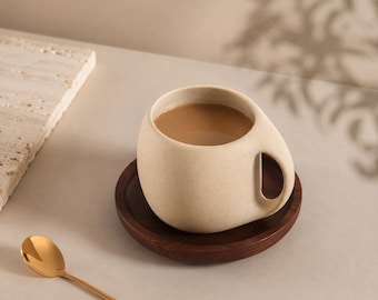 Minimalist Ceramic Coffee Mug Set · Japanese Style Stoneware Cup with Plate · Modern Pottery