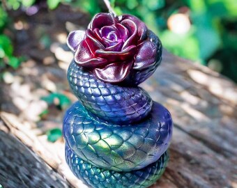 Thorn and Fang Pillar Candle ∣ Sculpted Serpent & Rose, Black Cherry, Smoked Oud, Saffron