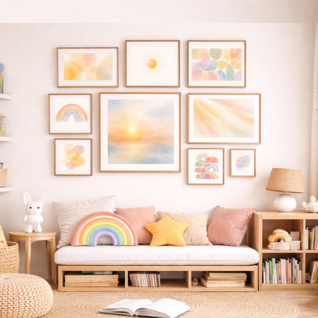 Sunshine & Rainbow Nursery Art Set – Pastel Boho Prints (digital ...