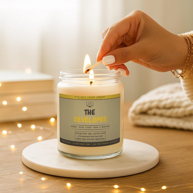 Lustige Kerze für Software Entwickler Programmierer Geschenk Coding Computer Science Soja Wachs Baumwolldocht Bild 1