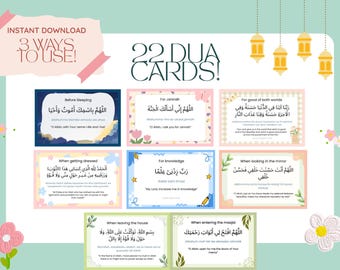 Dagliga Dua-kort – 22 viktiga islamiska böner, muslimska flashcards (digital nedladdning)