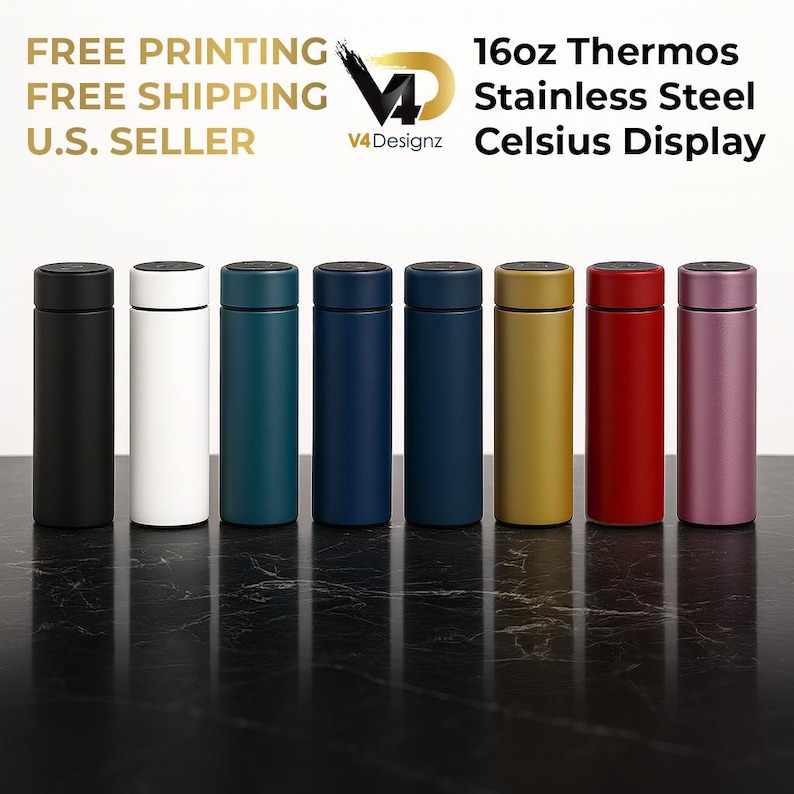 Custom Engraved Thermos Tumbler – 16 oz Stainless Steel Bottle - Lasered Bottle - Smart Celsius Display Bild 1