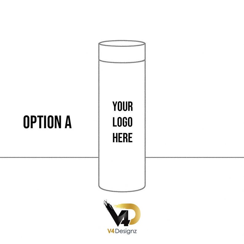 K&ouml;nnte beinhalten: Ein wei&szlig;er, zylindrischer Becher mit Deckel, mit dem Text "YOUR LOGO HERE" und "OPTION A". Das Design beinhaltet ein Logo am unteren Rand. Der Becher ist f&uuml;r die Individualisierung konzipiert.