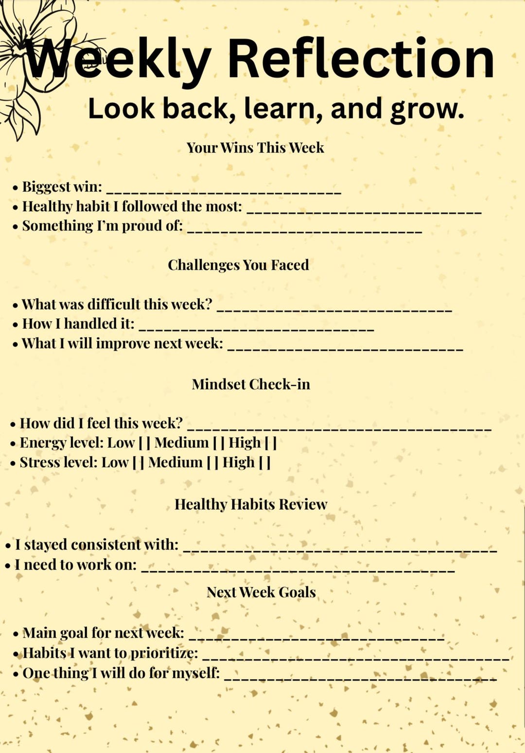 Weekly Reflection Printable | Self Reflection Planner | Weekly Review ...