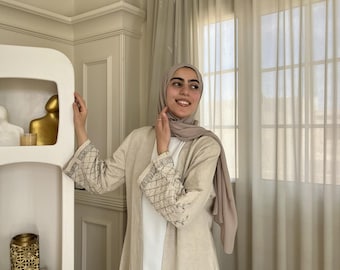 Pure Linen Abaya Set: Cleopatra Modest Dress with Inner Dress & Hijab