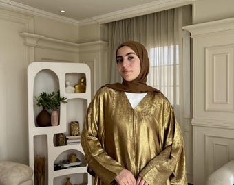 Luxury Modest Abaya Set| Dahabyia Gold Shimmer Butterfly | Ramadan Eid Outfit | Islamic Fashion