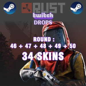 Mercancías de Rust en Twitch / 34 aspectos / 46 + 47 + 48 + 49 + 50 rondas en Steam / Entrega rápida