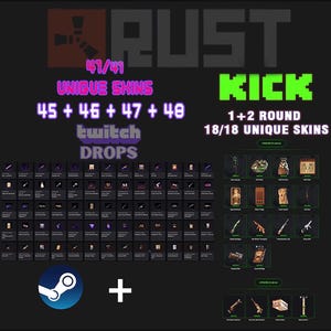 Zrzuty Rust Twitch | 45 do 48 rund + rundy kopnięcia 1-2 | Pakiet skórek – szybka dostawa
