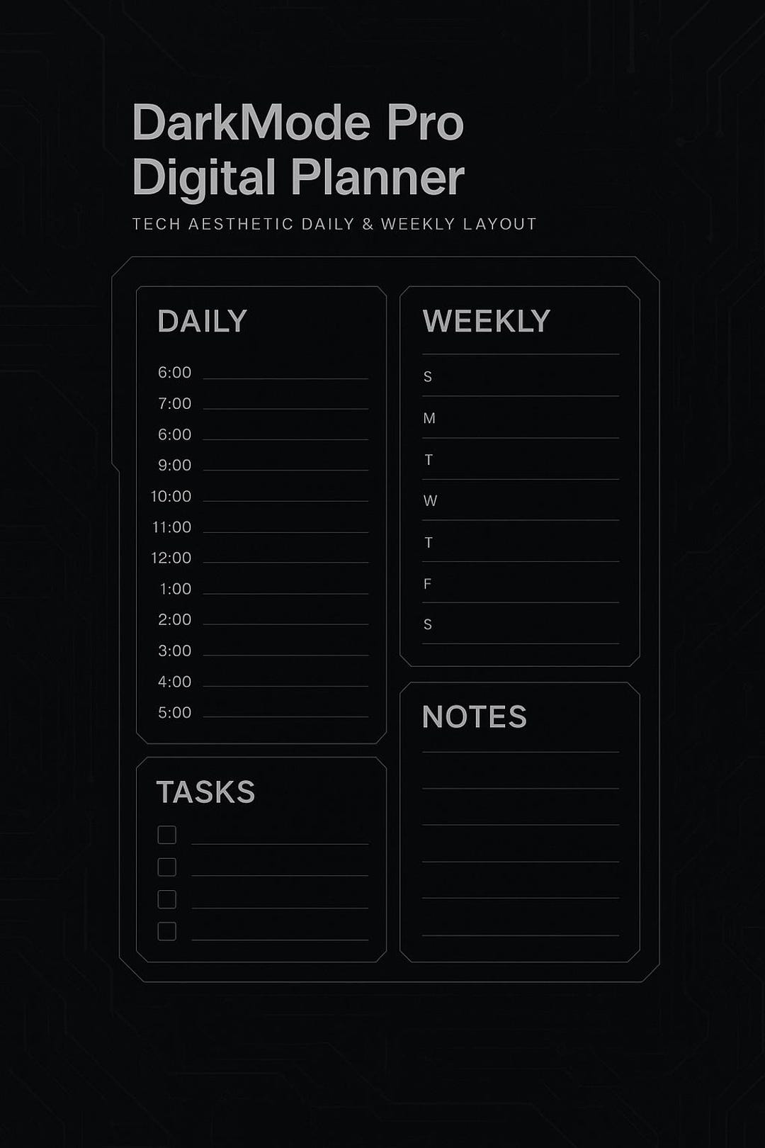 Darkmode Daily Planner | Clean Tech Layout | Digital Printable PDF ...