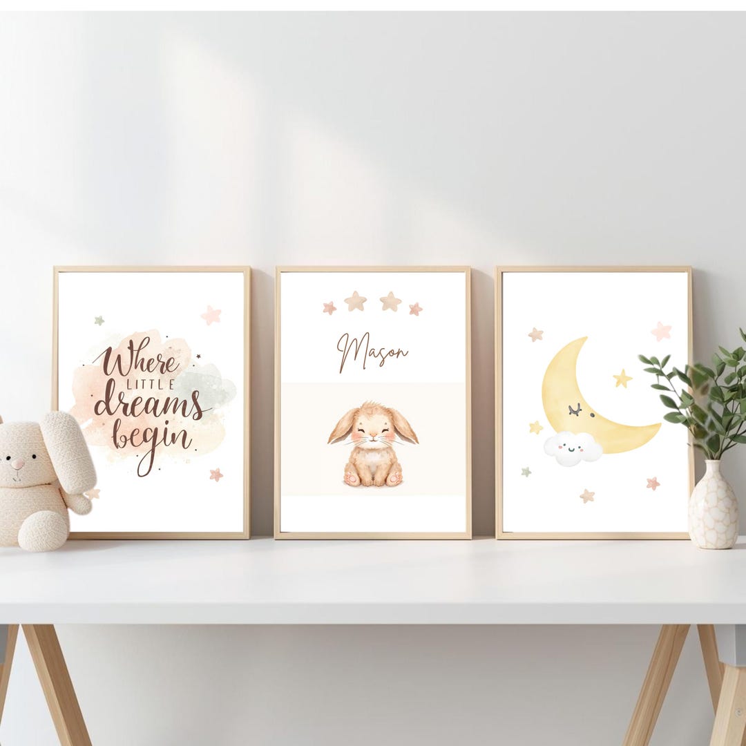 Nursery Wall Art Set of 4 Prints | Bunny Nursery Art | Personalized ...