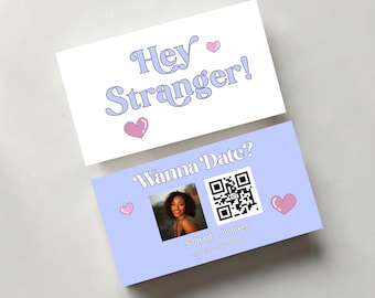 Tarjeta de presentación para citas con desconocidos con plantilla de código QR, tarjeta de presentación editable para citas en Canva, tarjeta coqueta, tarjeta extra gratuita "Hey Cutie".