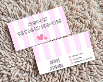 Plantilla de tarjeta "Texto curioso", tarjeta de presentación para citas coquetas, tarjeta de citas editable en Canva, tarjeta con frase divertida para ligar, tarjeta de amor moderna con rayas rosas.
