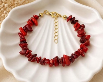Exquisites Armband aus roter Koralle, handgefertigter Steinschmuck