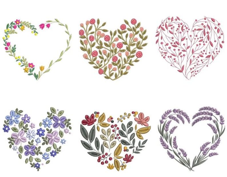 Floral Heart Embroidery Design Bundle - 6 Romantic Flower & Lavender ...
