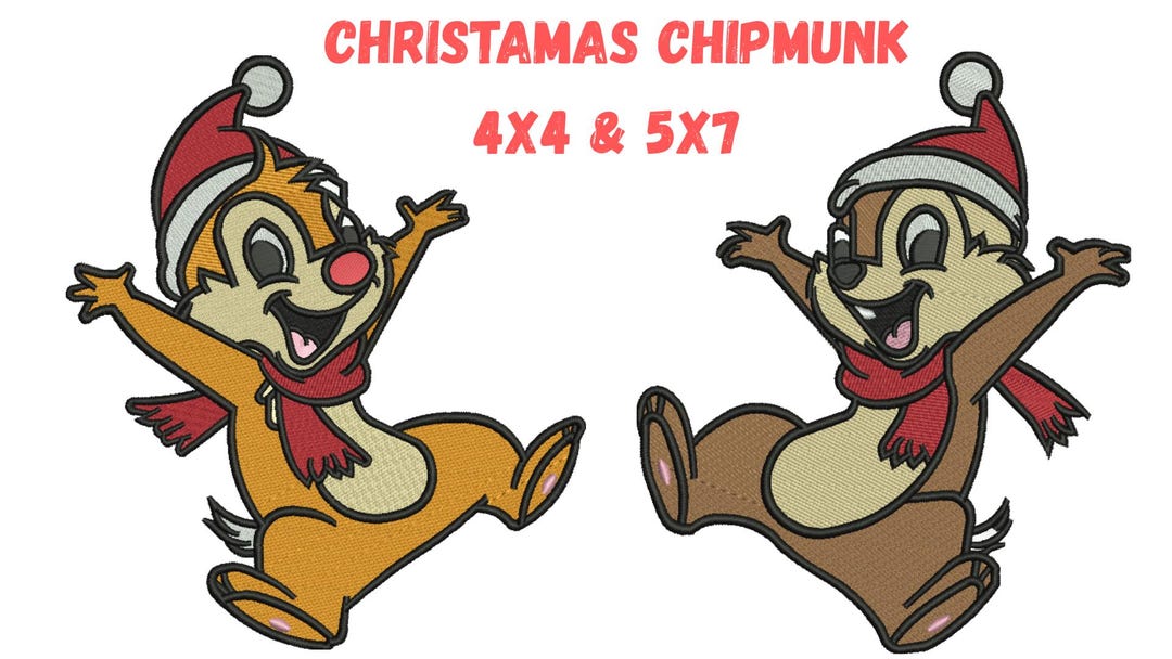Christmas Chipmunk Machine Embroidery Design | Santa Hat, Candy Cane ...